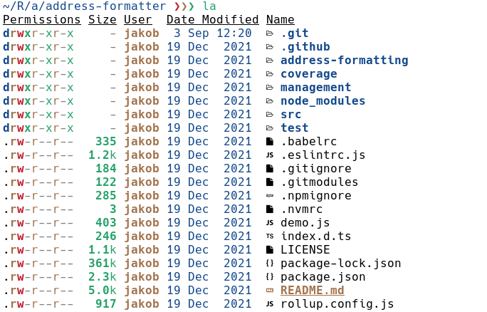 Output of la command